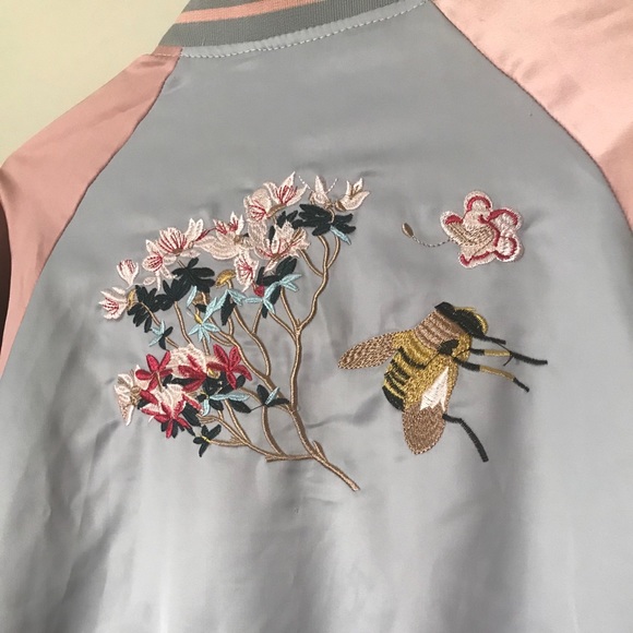 Unique Embroidered Bumblebee Satin Bomber Jacket - Picture 2 of 16